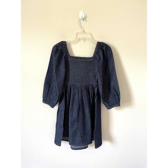 J. Crew Smocked Puff-Sleeve Dress Denim Chambray Blue Size XXS NEW - Picture 3 of 8